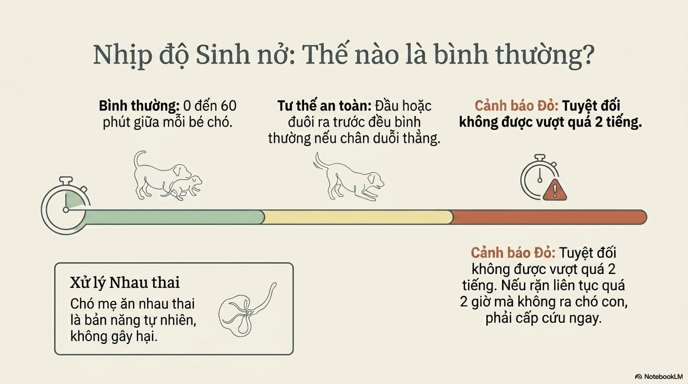 Lần lượt từng chú chó sơ sinh sẽ chào đời cách nhau khoảng 30 đến 60 phút