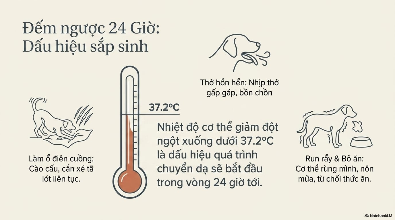 Dấu hiệu nhận biết chó sắp sinh và diễn biến quá trình chuyển dạ
