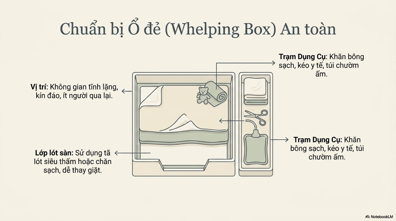 Hướng dẫn chuẩn bị ổ đẻ và chăm sóc chó mẹ giai đoạn hậu sản